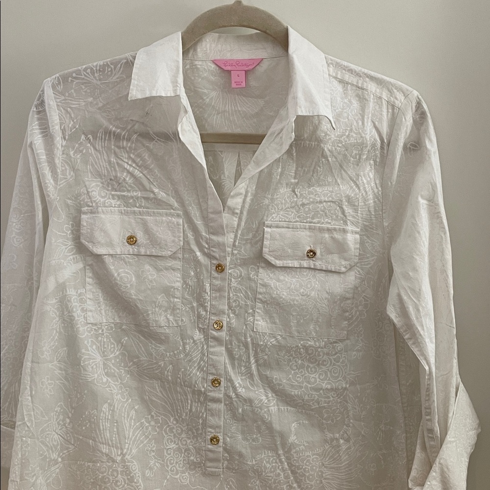 Lilly Pulitzer Captiva White Shirt swim coverup small EUC SMALL - Picture 3 of 8